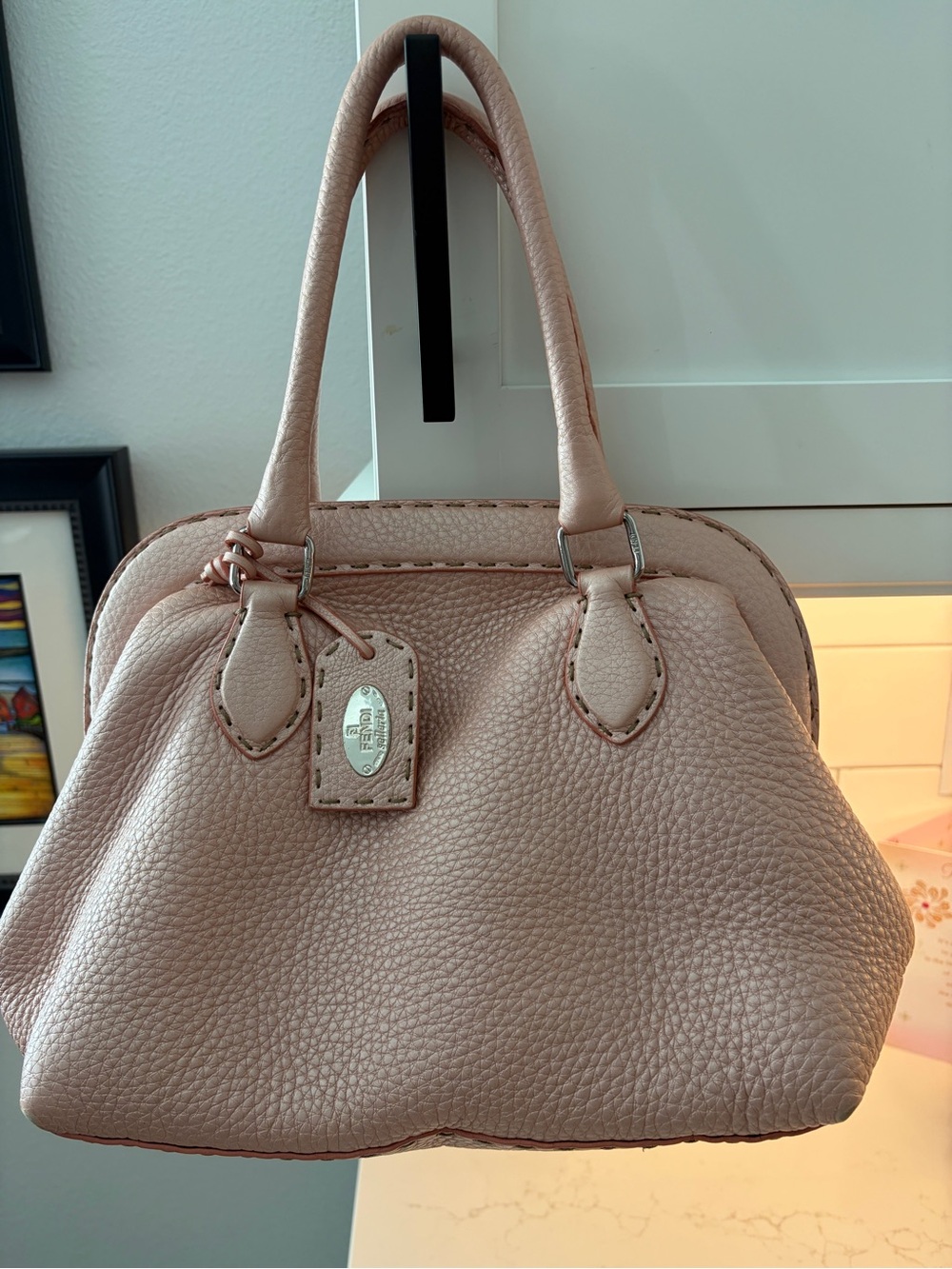 Authentic Fendi Selleria Doctor Bag- metallic blush pink pebbled leather.